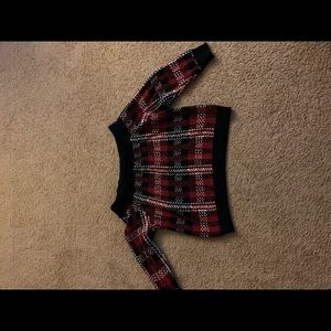 off the shoulder plaid crop sweater